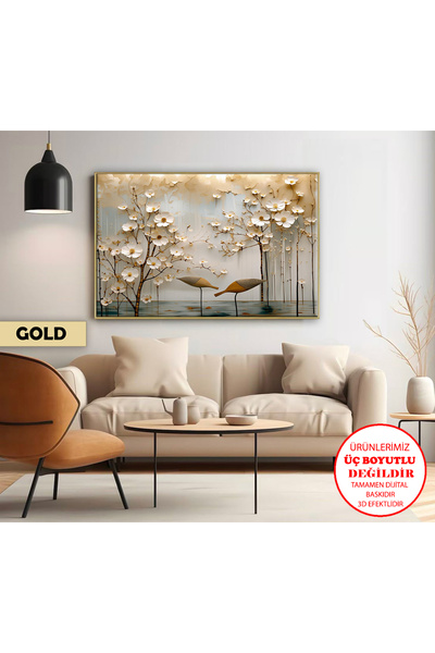 Harikabirev | ÇİÇEK-KUŞ DESENLİ SOYUT MODEL | ÇERÇEVELİ KANVAS TABLO CKYATAY