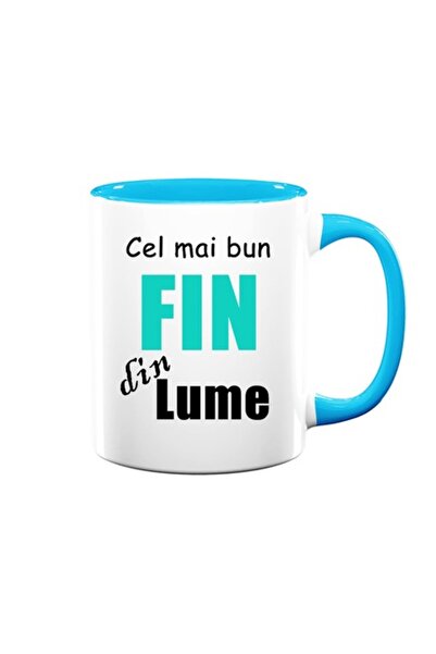 OEM Cană personalizată pentru fin cu mesajul „Cel mai bun fin din lume”, model albastru, Betaprint, alb