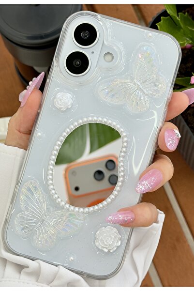 Go Aksesuar iPhone 17 Compatible Mirrored Butterfly Toy Design Silicone Case