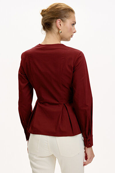 Exquise Double Breasted Collar Long Sleeve Slim Fit Shirt