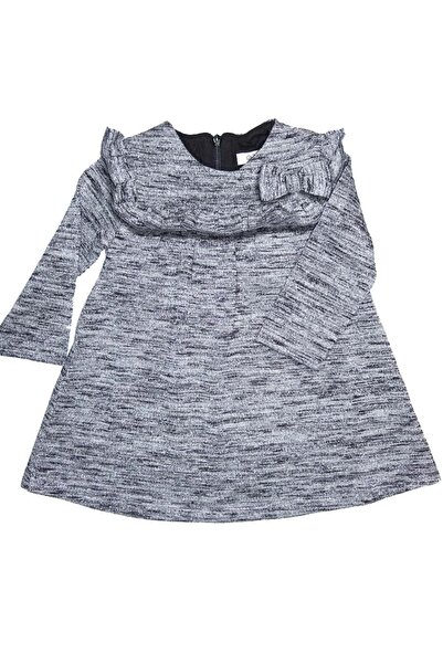 Ozmoz By Mukadder Özden Shiny Glitter Ruffled Gray Winter Baby Girl Dress