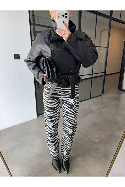 BB Bensu Buyruk DİK YAKA DERİ KISA TRENÇKOT