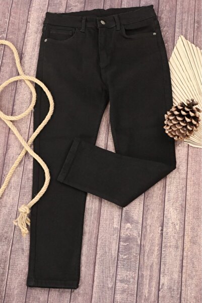 Stilova Erkek Çocuk Ayarlanabilir Bel Düz Paça Cepli Siyah Jeans Likralı Esne...