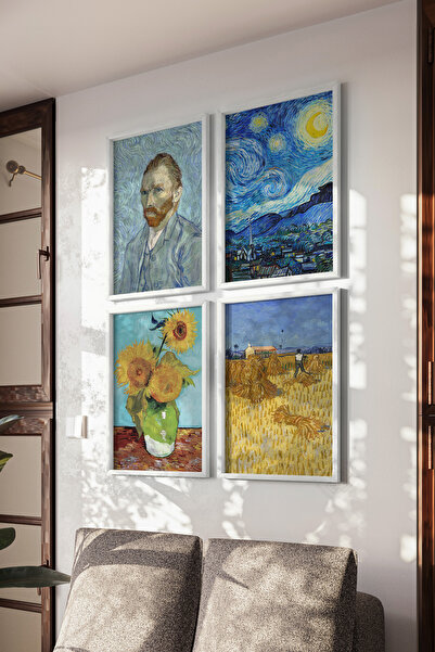 Basquiart Set de 4 postere cu ramă albă cu picturi Van Gogh, Setul de picturi...