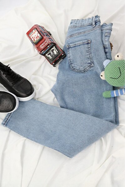 Stilova Erkek Çocuk Slim Fit Çift Taraflı Ayarlanabilir Bel Düz Paça Cepli Mavi Jean Pantolon