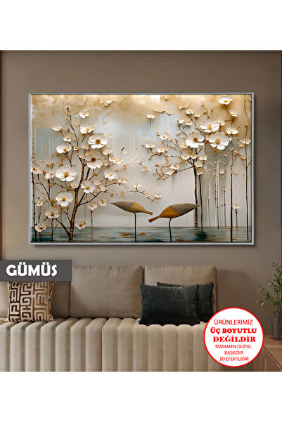 Harika bir ev | ÇİÇEK-KUŞ DESENLİ SOYUT MODEL | ÇERÇEVELİ KANVAS TABLO CKYATAY