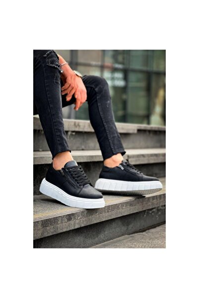 Zerenyus Zr-X155 Premium Black and White Zippered High Sole Casual Sports Shoes