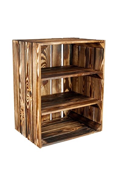 PLAYER COM Wooden burnt pine crate with 3 shelves 'Sumedru V5' 50 x 40 x 29 cm