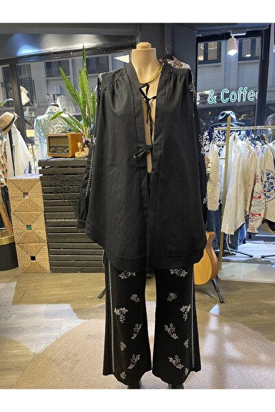 Dadali Women's Stone Embroidered Cotton Front Tie-Up Bottom-Top Two-Piece Set