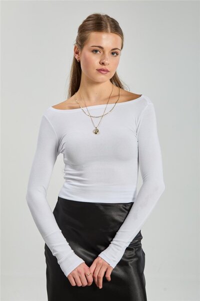 BARRELS AND OIL Women's Boat Neck Long Sleeve Bodysuit - White