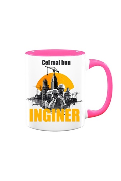 OEM Personalized Mug for Engineer with Message: 'The Best Engineer', Model 1, Betaprint, White with Pink