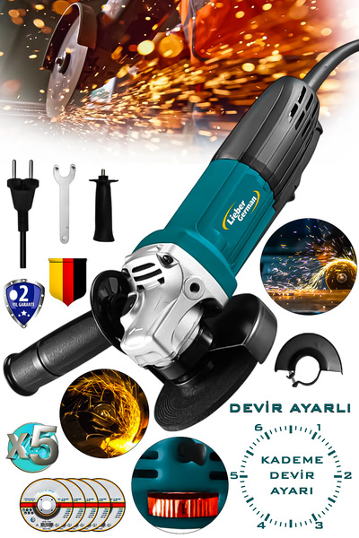 Lieber German Bakır Sargılı 1500 Watt Devir Ayarlı Avuç İçi Taşlama Kesme Spiral Makinesi +5Taş