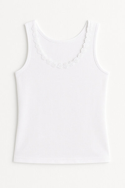 GUNERI UNDERWEAR Girl's White Thick Strap Ribbed Undershirt 100% Cotton Under...