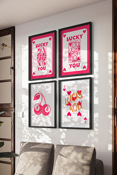 Basquiart Τύχη, Αγάπη, Τράπουλα, Σετ 4 αφισών με μαύρο πλαίσιο, Σετ ζωγραφική...