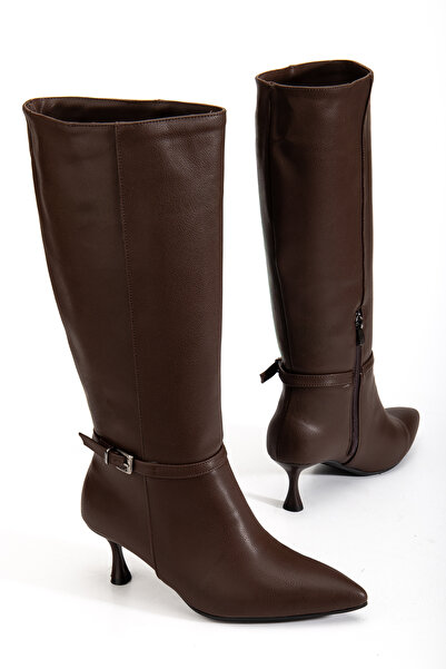 RİSSOLİ Γυναικείες μπότες με λεπτό τακούνι με μυτερή μύτη σε καφέ χρώμα