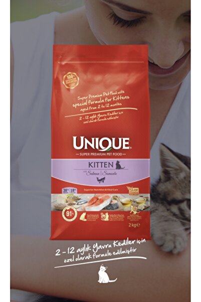 Unique Kitten 2-12 Aylık Yavru Kediler İçin Somonlu Kuru Mama-2kg