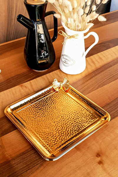 Tezyinat Wood صينية تقديم من المعدن المطروق المقاوم للصدأ للشاي والقهوة (غير ...