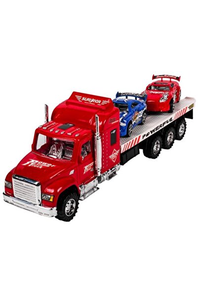 DavidaHome Camion cu trailer pentru transport masini, Rosu, 34x7x9 cm, 3 ani +