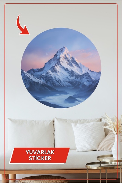 KOSS Dijital Autocolant rotund cu peisaj de munte de zăpadă în tonuri albastr...