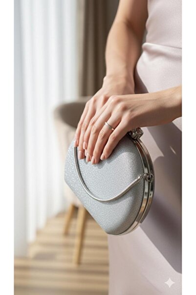 mlio Silver Glitter Women's Glitter Evening Dress Bag Flask Wedding Invitation Bag