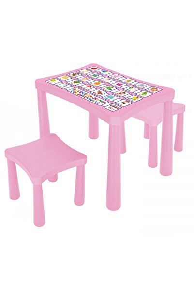 PİLSAN Set of 2 Story Pink writing/activity tables and chairs, made of durable plastic, table with linen