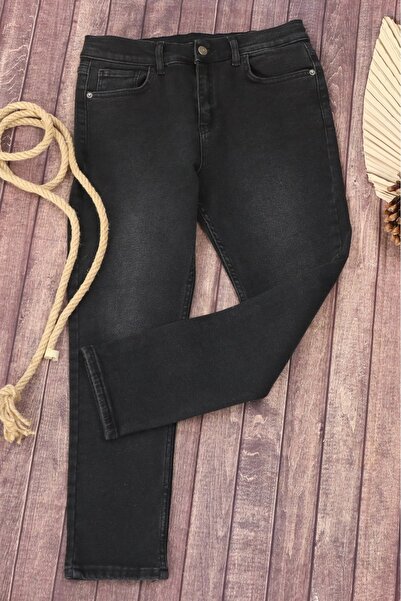 Stilova Erkek Çocuk Slim Fit Dar Kesim Düz Paça Cepli Siyah Enzim Jean Pantolon