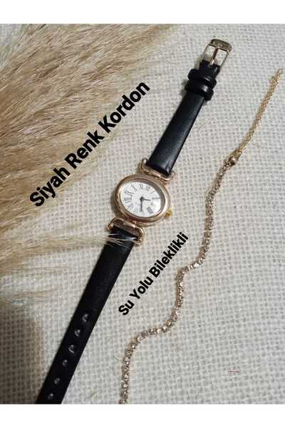 Brality ساعة يد نسائية بحزام أسود طراز ريترو ستايل فينتاج للموسم الجديد هيكل ...