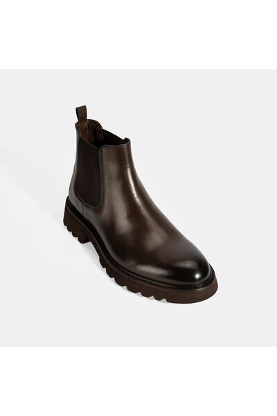 Desa Erkek Kahve Lastik Detaylı Deri Bot