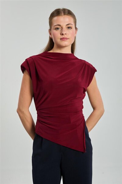 BARRELS AND OIL Women's Shoulder Pleated and Padded Blouse - Burgundy