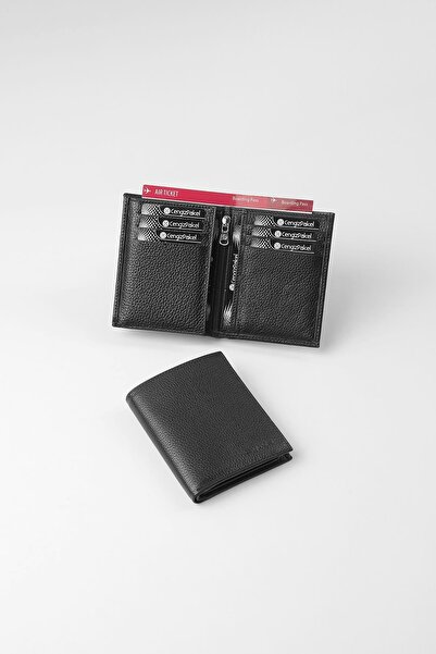 CENGİZ PAKEL Hakiki Deri Fermuarlı Erkek Cüzdan - 13762 - Siyah