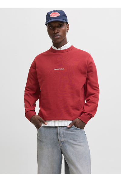 Jack & Jones Bisiklet Yaka Kırmızı Erkek Sweatshırt 12282893_JORNORREBRO EMB SWEAT CREW