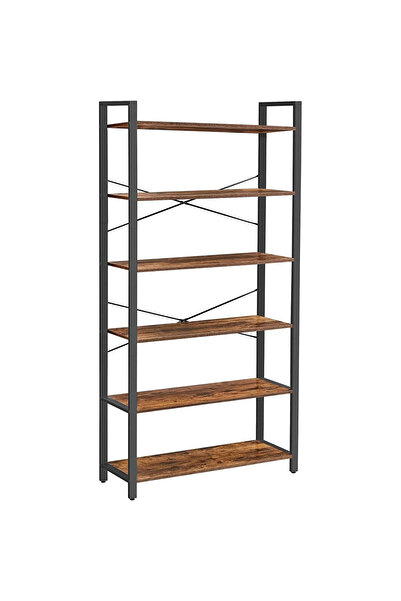VASAGLE Bookcase with 6 shelves, chipboard and metal frame, 30x80x186 cm, rustic brown