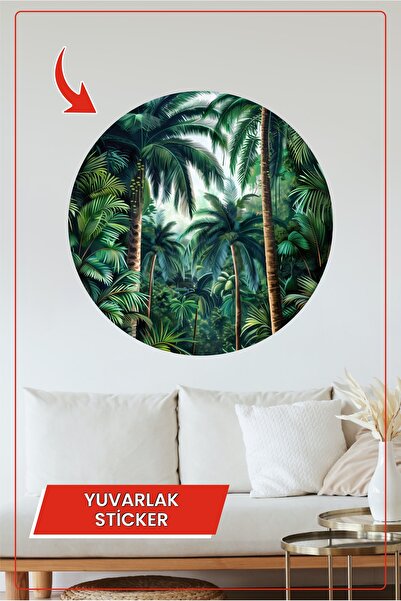 KOSS Dijital Autocolant rotund cu pădure tropicală și frunze de palmier Ornam...