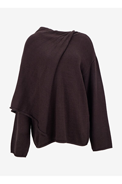 Fabrika Şal Yaka Relaxed Düz Kahve Kazak Kadın F5WL-KZK0084
