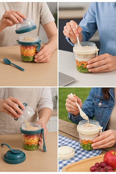 Sunplast 2 Adet Take N Go Kaşıklı Hazneli Meyveli Yoğurt Kabı Piknik Iş Okul Atıştırmalık Müsli Granola Süt