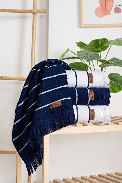 Pierre Cardin 4-Piece Face Towel Set Elegance Navy Blue-White