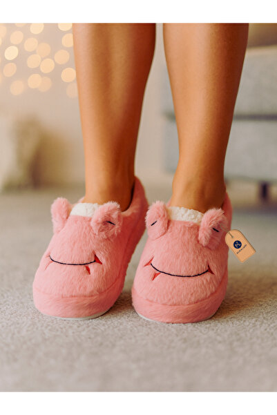 miraluni Kadın Pembe Peluş Panduf Ev Terliği – Kışlık Sıcak Tutucu, Kaymaz Ta...