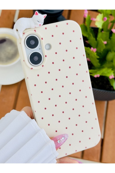 Go Aksesuar Iphone 17 Uyumlu Puantiye Kedi Oyuncak Tasarımlı Silikon Kılıf
