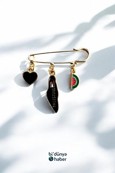 Bi Dünya Haber Sesimiz Filistin Yaka İğnesi ( Siyah )