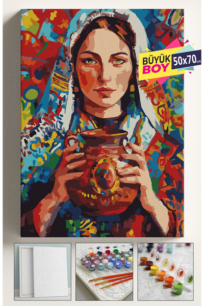 Corvo Sayılarla Boyama Seti Numaralı Tuval Fırça Boya Dahil Kasnaklı Set 50x7...