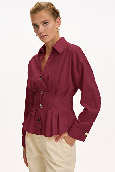 Exquise Long Sleeve Fitted Pleated Poplin Shirt