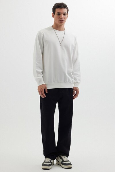 Tudors Ανδρικό φούτερ Relax Fit Άνετο κοψίματος 100% βαμβάκι με λαιμόκοψη με 2 κλωστές, λευκό