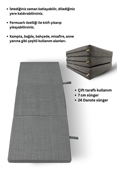 zishtekstil Gri Katlanır Sünger Misafir Yer Yatağı ve Balkon Minderi 7cm