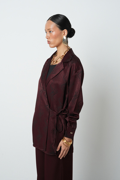 Orfeo Negro Women's Burgundy Color Patterned Side Tie Jacket