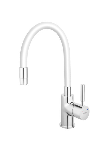 Other Baterie bucătărie Zumba albă, cu pipă flexibilă cromată