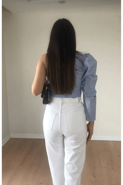 dressmix Λευκό άνετο φαρδύ γυναικείο τζιν παντελόνι Palazzo με φαρδύ πόδι New-1