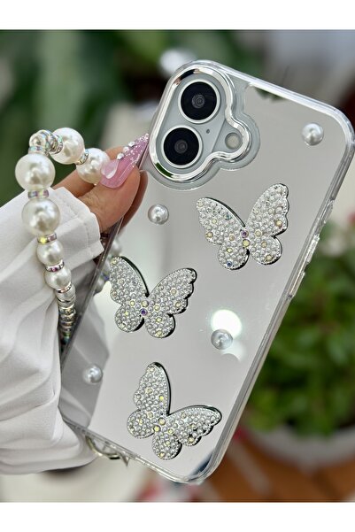 Go Aksesuar iPhone 17 Compatible Mirrored Charm Butterfly Toy Design Silicone Case