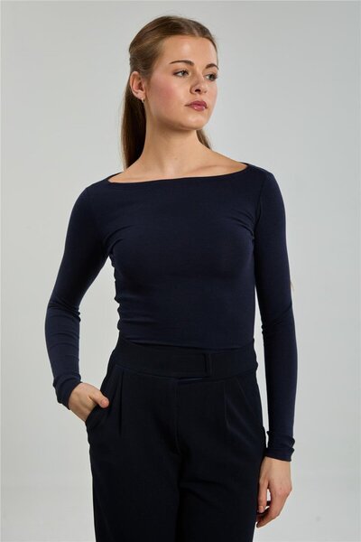 BARRELS AND OIL Kadın Kayık Yaka Uzun Kol Body - Lacivert