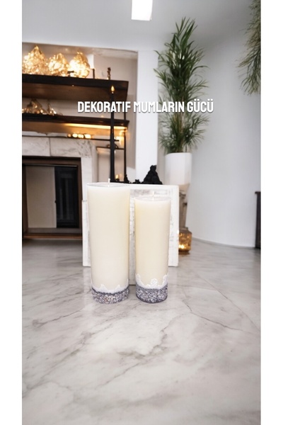 magnocandles Taşlı 2’li Dev Blok Silindir İskandinav mum