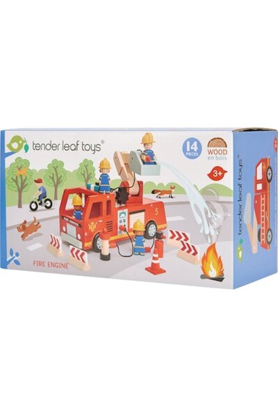 Tender Leaf Toys Wooden Fire Truck Tender Leaf Toys, 14 pieces